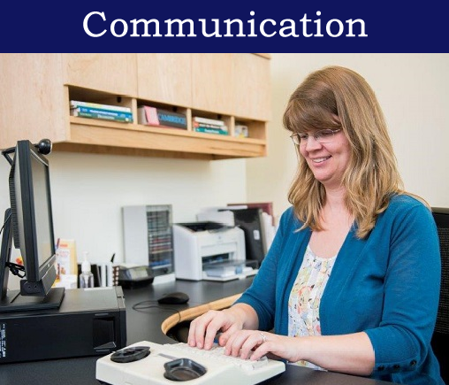 Photo of person using equipment captioned Communication